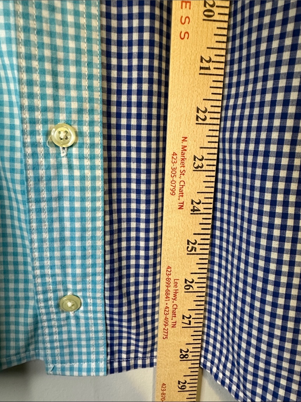 Chaps Colorblock Gingham Ruffled collar Shirt in Blue & Green - Picture 6 of 6